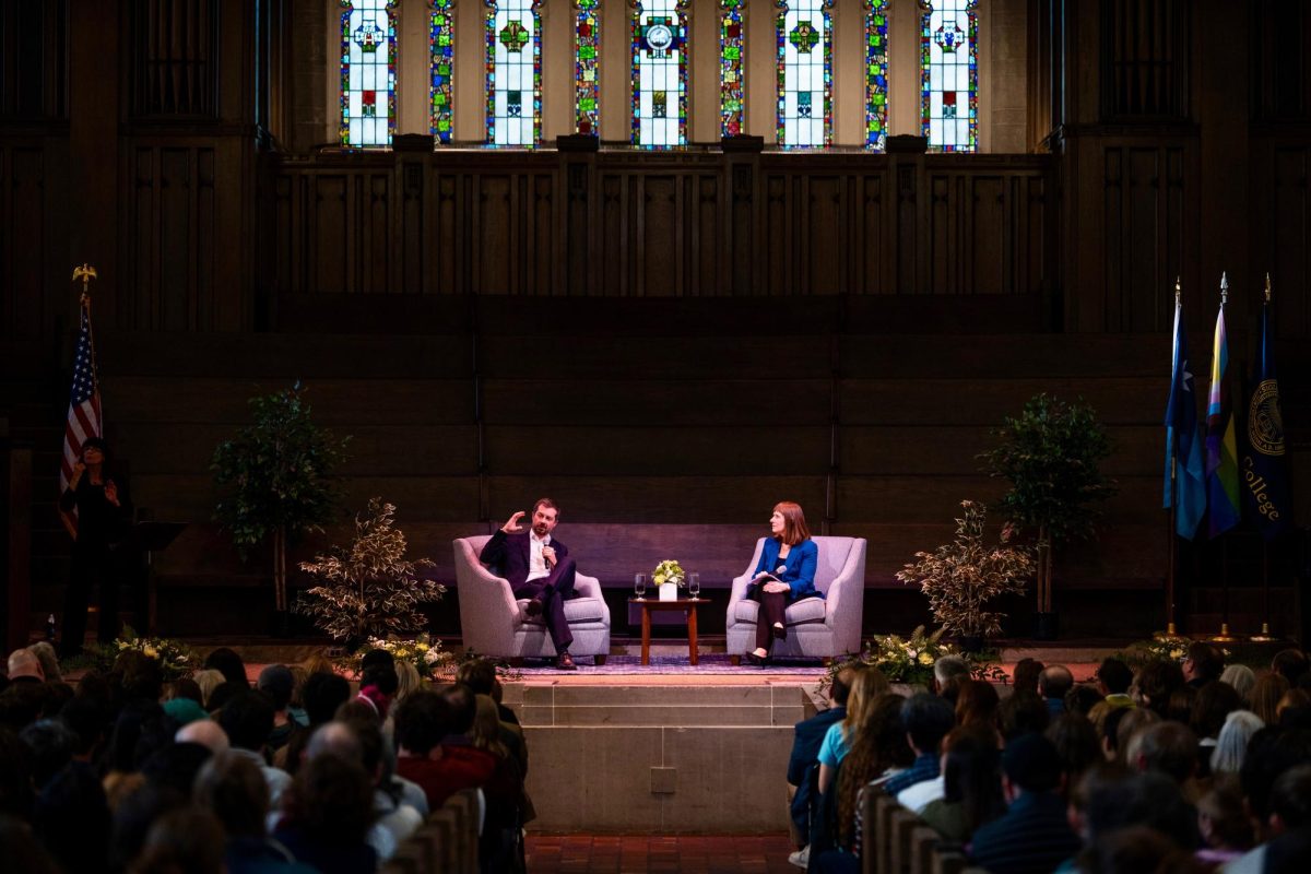 Former Transportation Secretary Pete Buttigieg speaks in Skinner Memorial Chapel